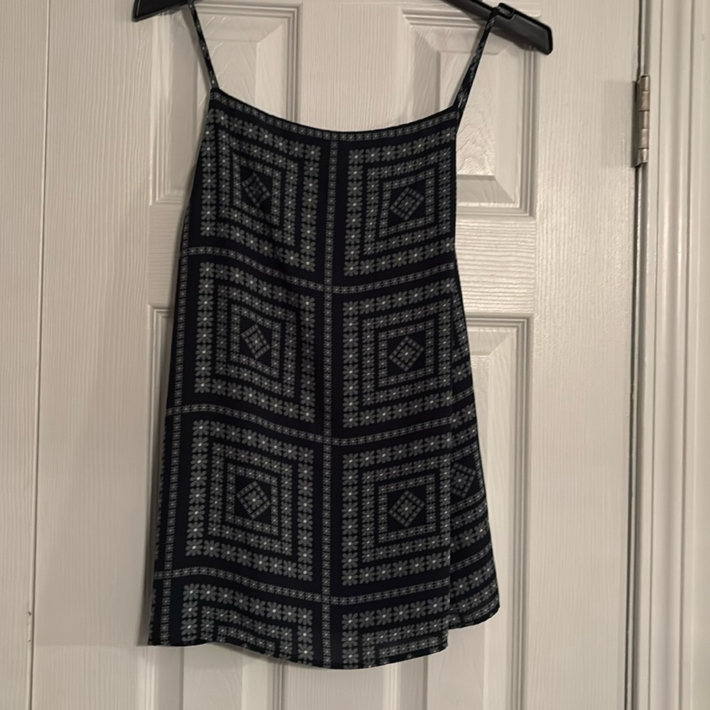 LOFT Outlet navy and green pattern spaghettii strap top; size medium